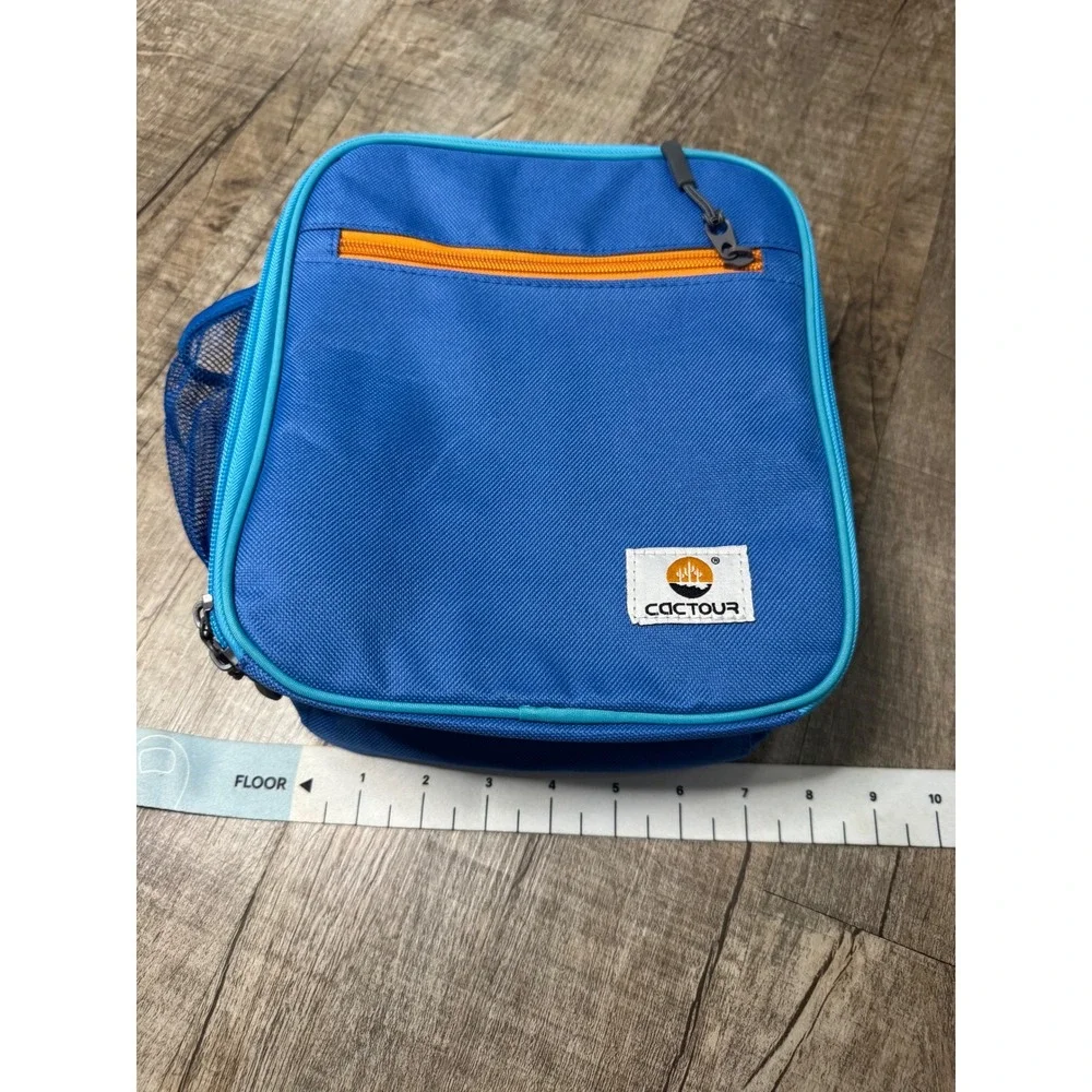 Cactour Kids Insulated Lunch Bag Blue Orange Zippered School Travel Tote Buckle